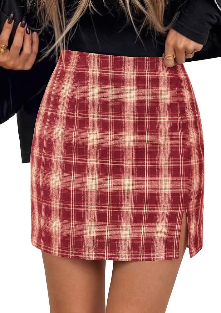 PRETTYGARDEN Women's Plaid Mini Bodycon Pencil Skirts | Amazon (US)