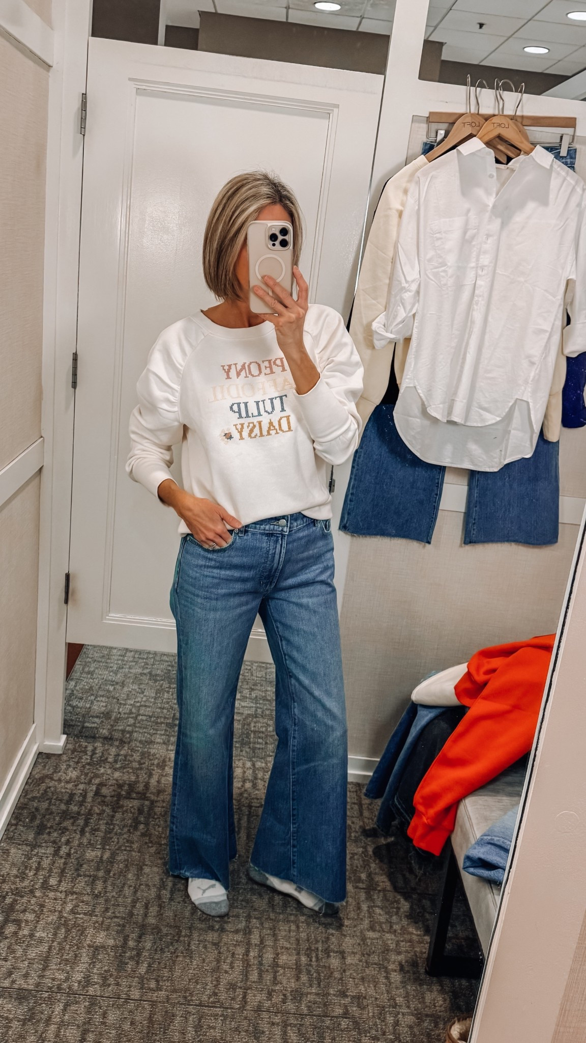 50% off - Embroidered sweatshirt with puff sleeves. So cute for spring when the weather is still a little cool. Wearing xs top and 26 in jeans 

#LTKSaleAlert #LTKootd #LTKOver40