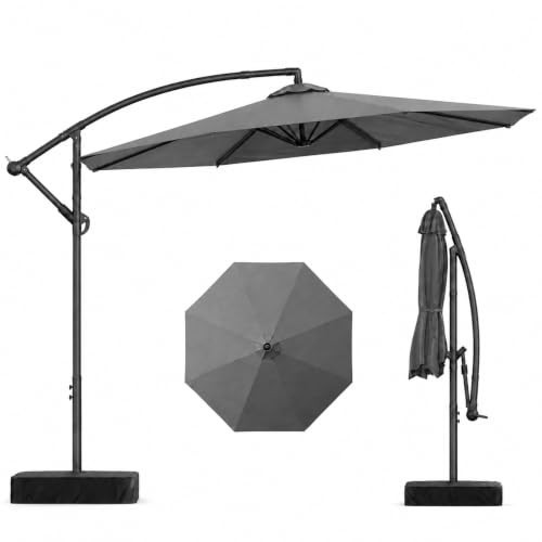 10ft Cantilever Offset Patio Umbrella with Base, Large Outdoor Patio Umbrella, 360° Rotation & Easy Tilt Adjustment, UV Protection Waterproof Patio Umbrellas for Backyard, Garden, Patio, Deck, Pool | Amazon (US)