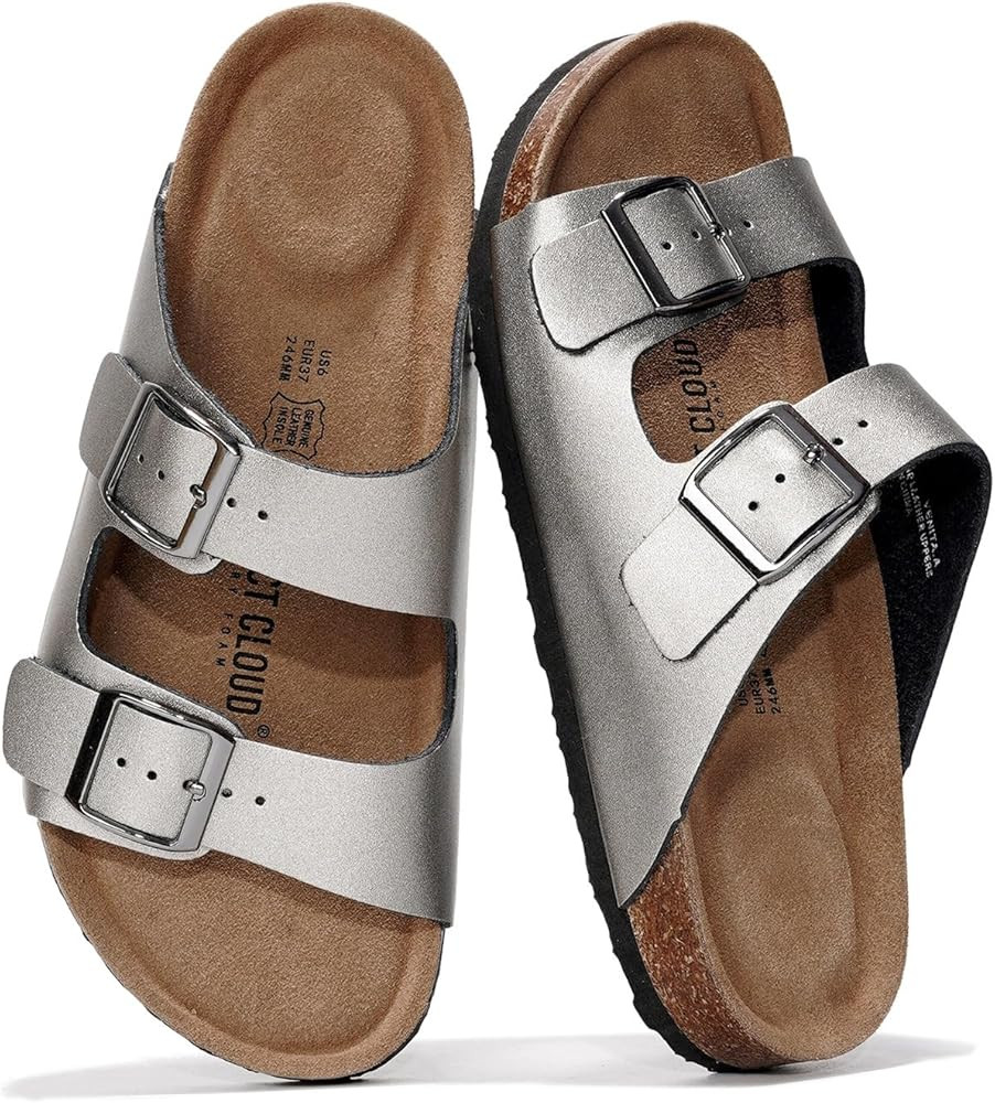 Project Cloud Genuine Leather Flat Sandals Beach Essentials Womens Sandals Memory Foam Vacation E... | Amazon (US)