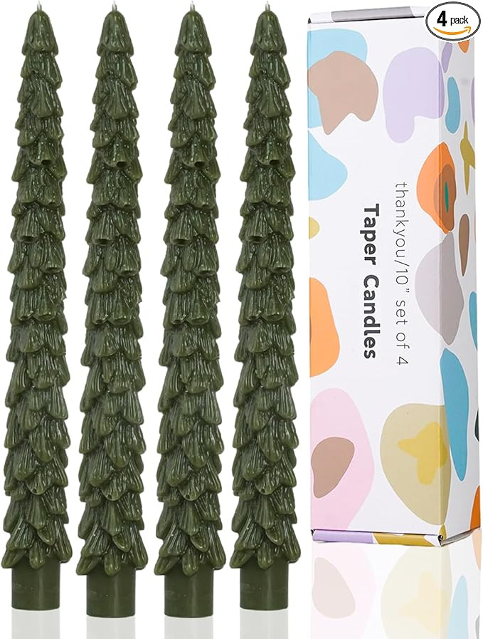 Christmas Tree Taper Candle Olive Candlestick Unscented Candle for Christmas Table Decor,Winter C... | Amazon (US)