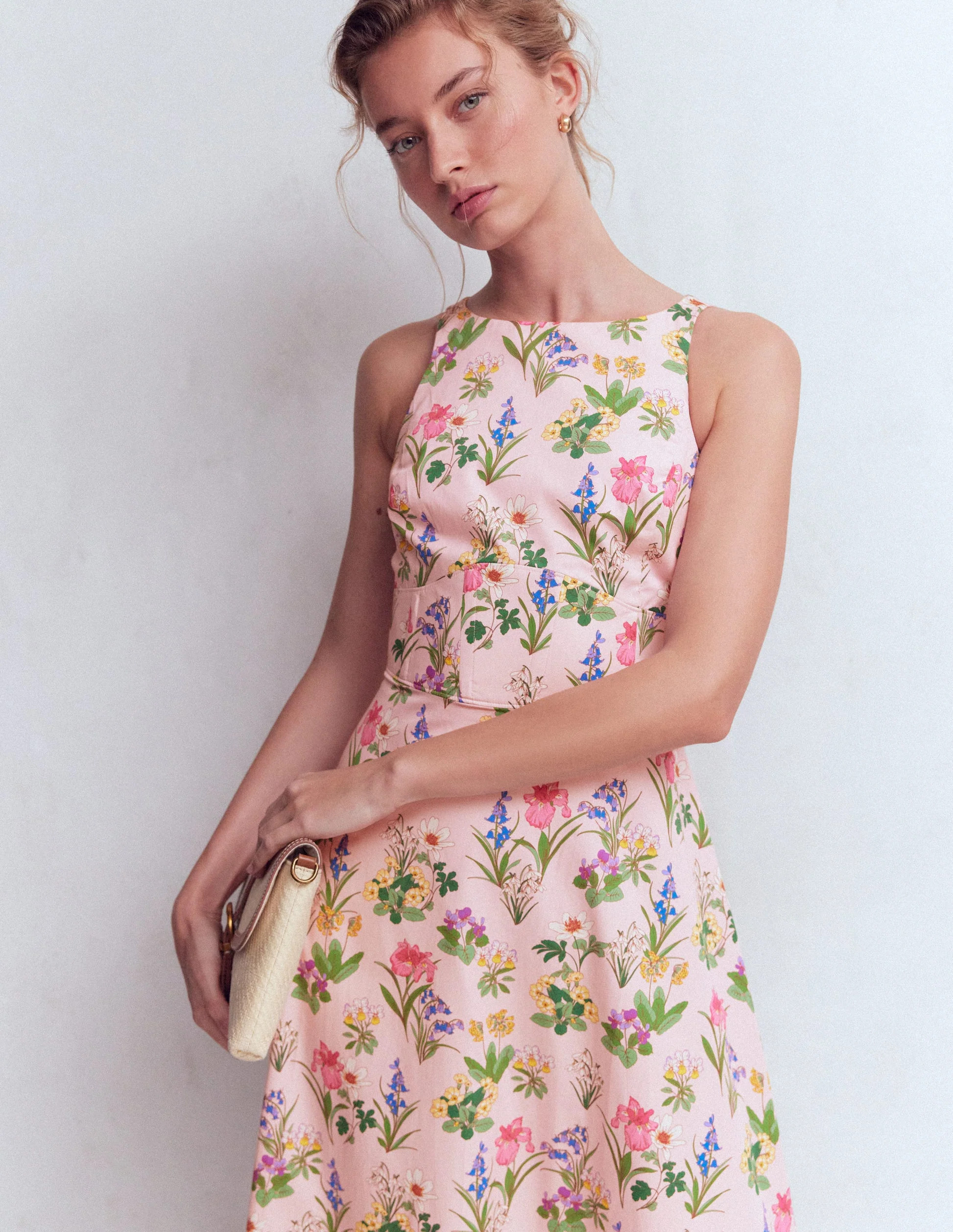 Silvia Boned Bodice Maxi Dress-French Pink, Delicate Blossom | Boden (US)