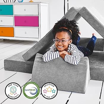 Kids and Toddler Play Couch, Convertible Folding Sofa, Durable Foam Modular Design, Mountain Gray | Amazon (US)