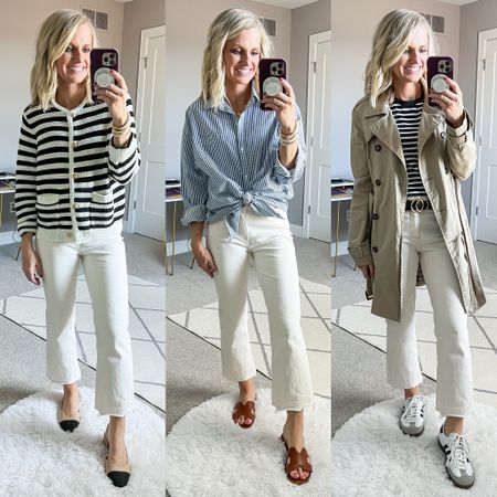 Mom spring capsule wardrobe. The white pants are thrifted. I linked similar pairs. Also trench coat is old, linked similar options! Check out the full blog post at thriftywifehappylife.com for details! 

#LTKstyletip #LTKSeasonal #LTKSpringSale