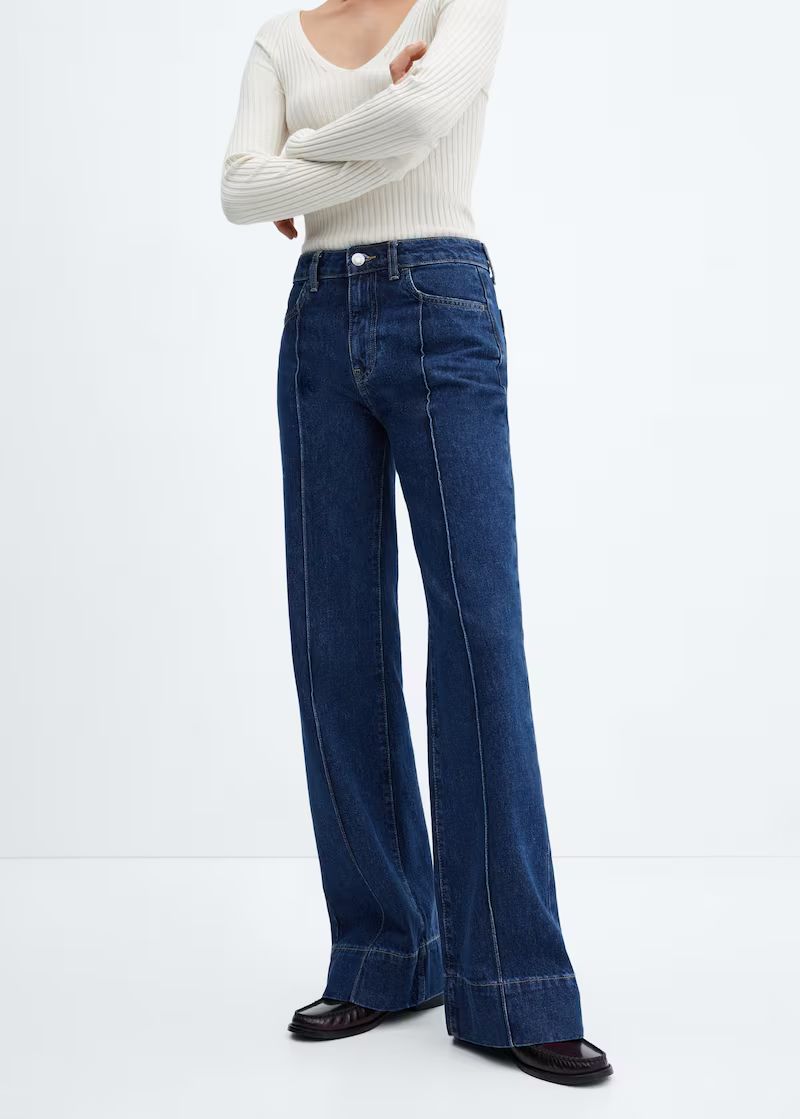 Wideleg jeans with decorative seams -  Women | Mango United Kingdom | MANGO (UK)