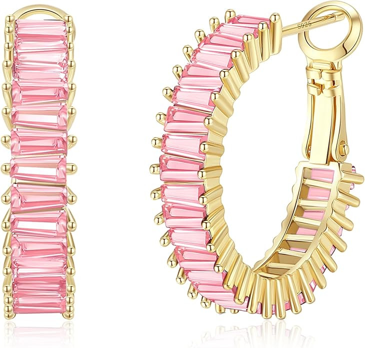 Trendy 14K Gold Plated Hoop Earrings for Women, Chunky Gold/Silver Earrings for Women Cubic Zirco... | Amazon (US)