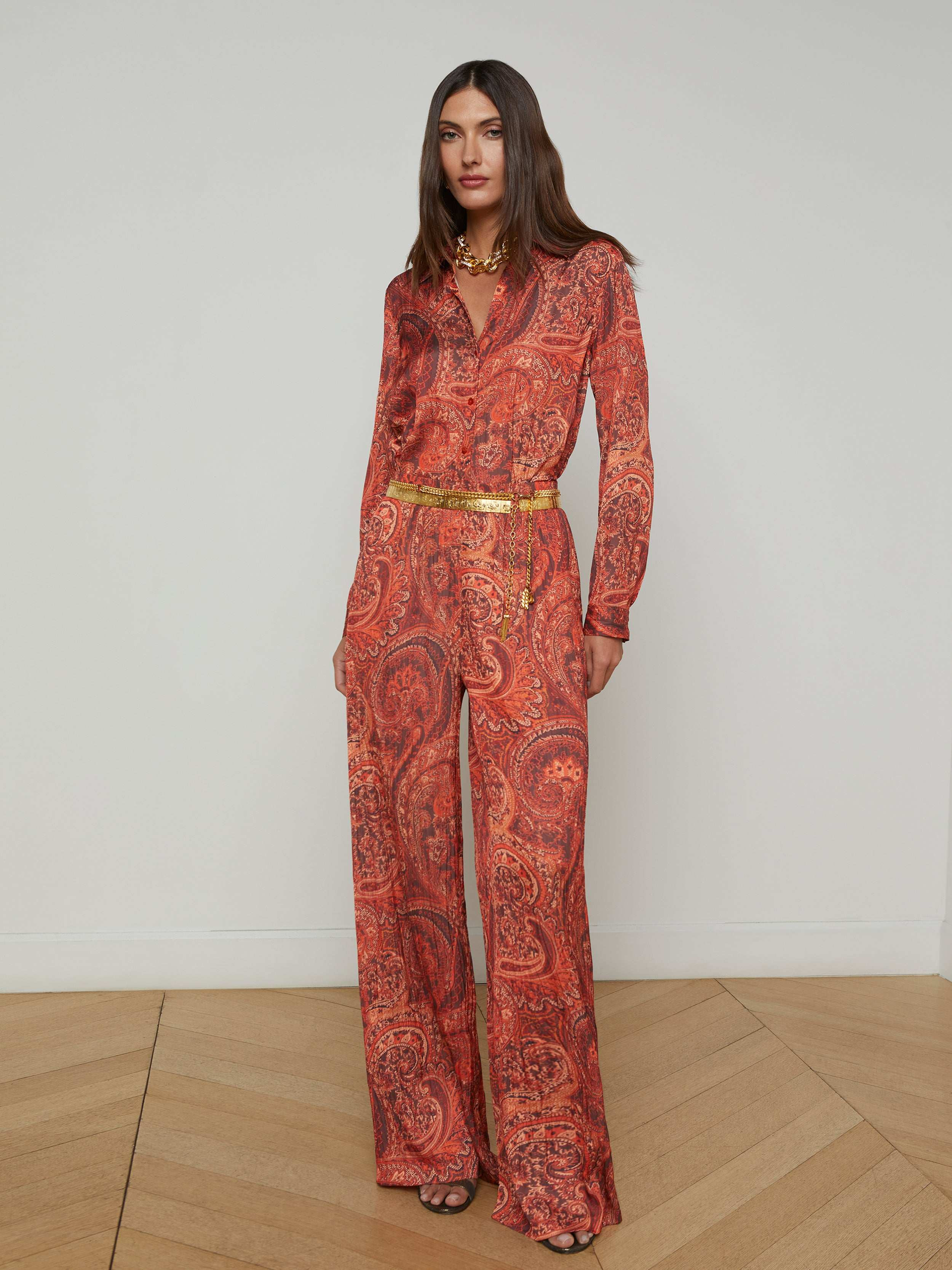 L'AGENCE - Lillian Wide-Leg Pant in Rust Multi Boute Paisley | L'Agence