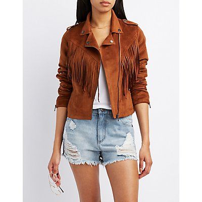 Fringed Faux Suede Moto Jacket | Charlotte Russe