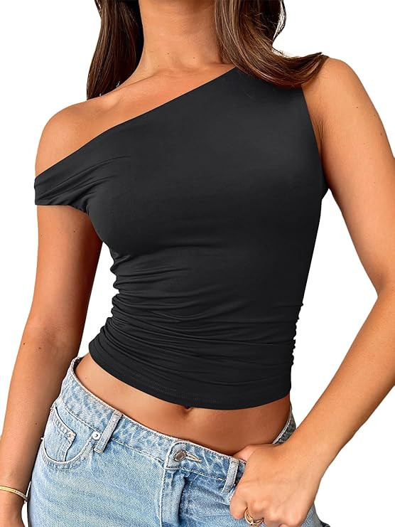 Trendy Queen Womens Double Lined Off The Shoulder Tops Going Out Tank Crop Shirts | Amazon (US)
