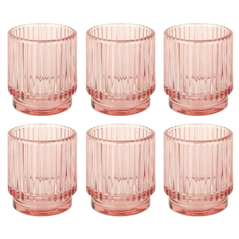 Koyal Wholesale Blush Pink Ribbed Glass Votive Candle Holders - Aesthetic Decor & Candle Holders ... | Walmart (US)