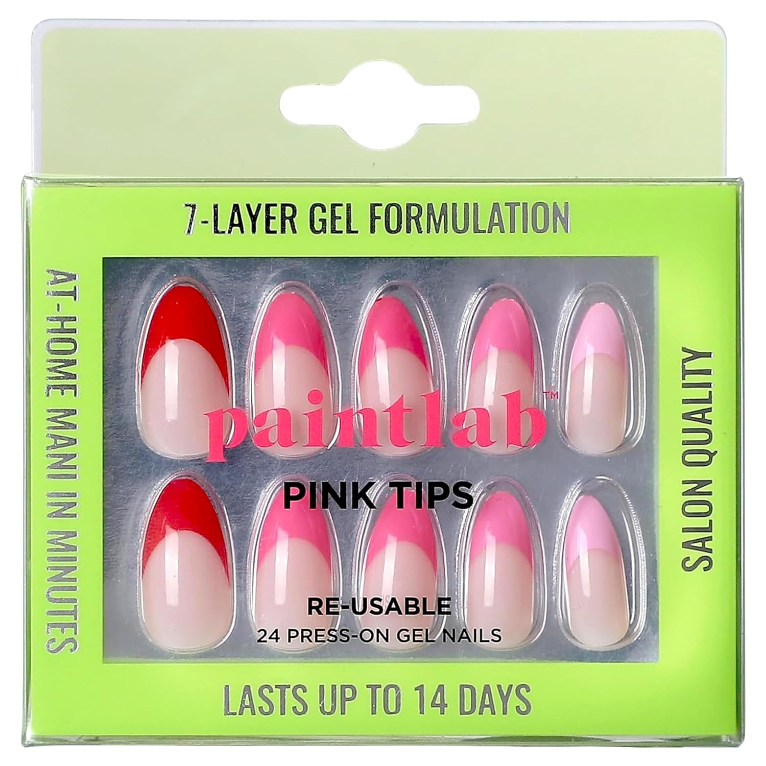 PaintLab Press-On Nails Manicure Kit, Pink Tip - Almond, 24-Piece Set, Long-Lasting Fake Nails wi... | Amazon (US)