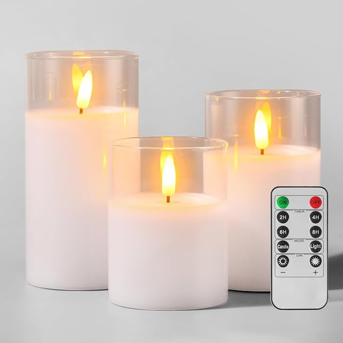 Glass Battery Operated LED Flameless Candles with Remote and Timer, Real Wax Candles Warm Color F... | Amazon (CA)
