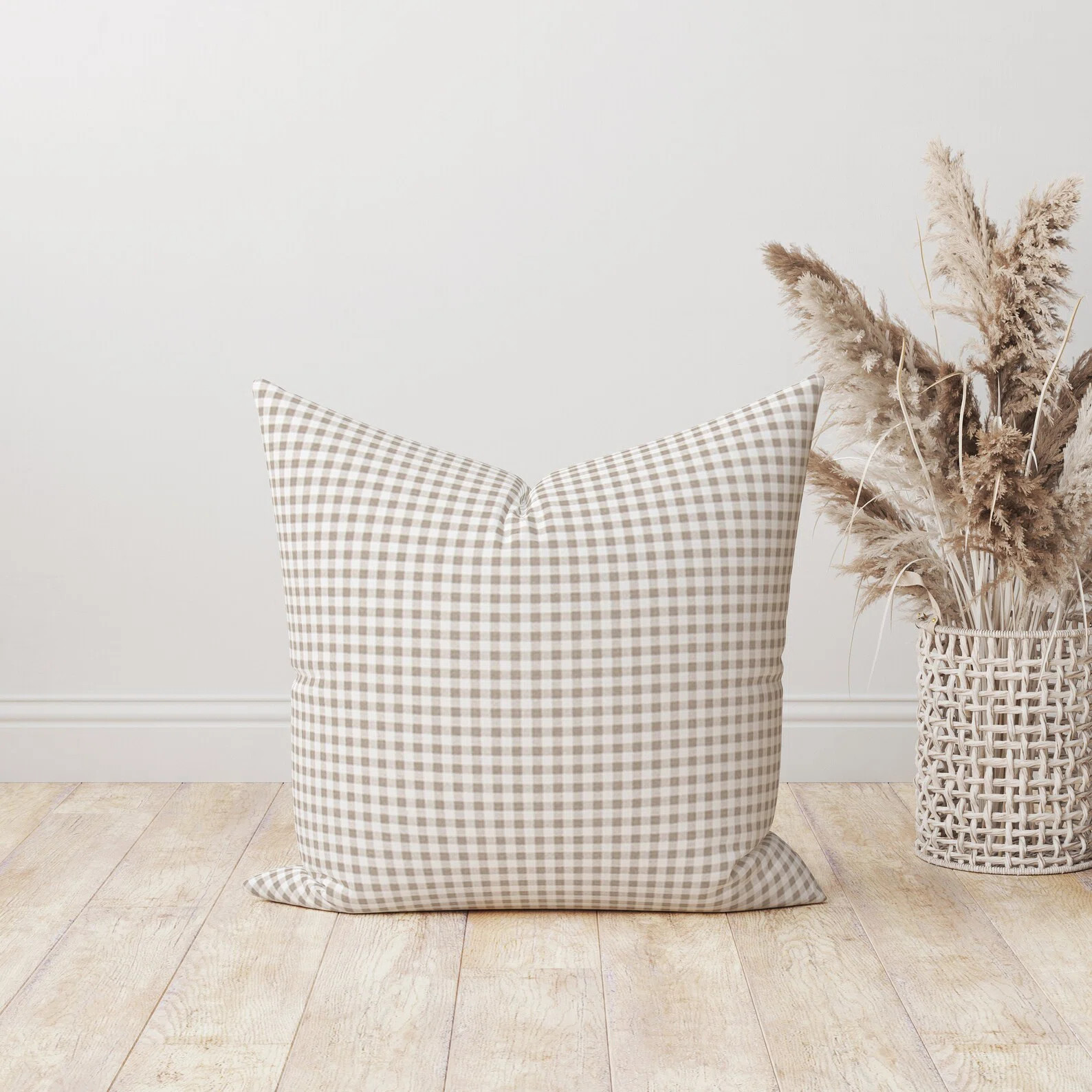 Tan and white gingham throw pillow cover | Wayfair North America