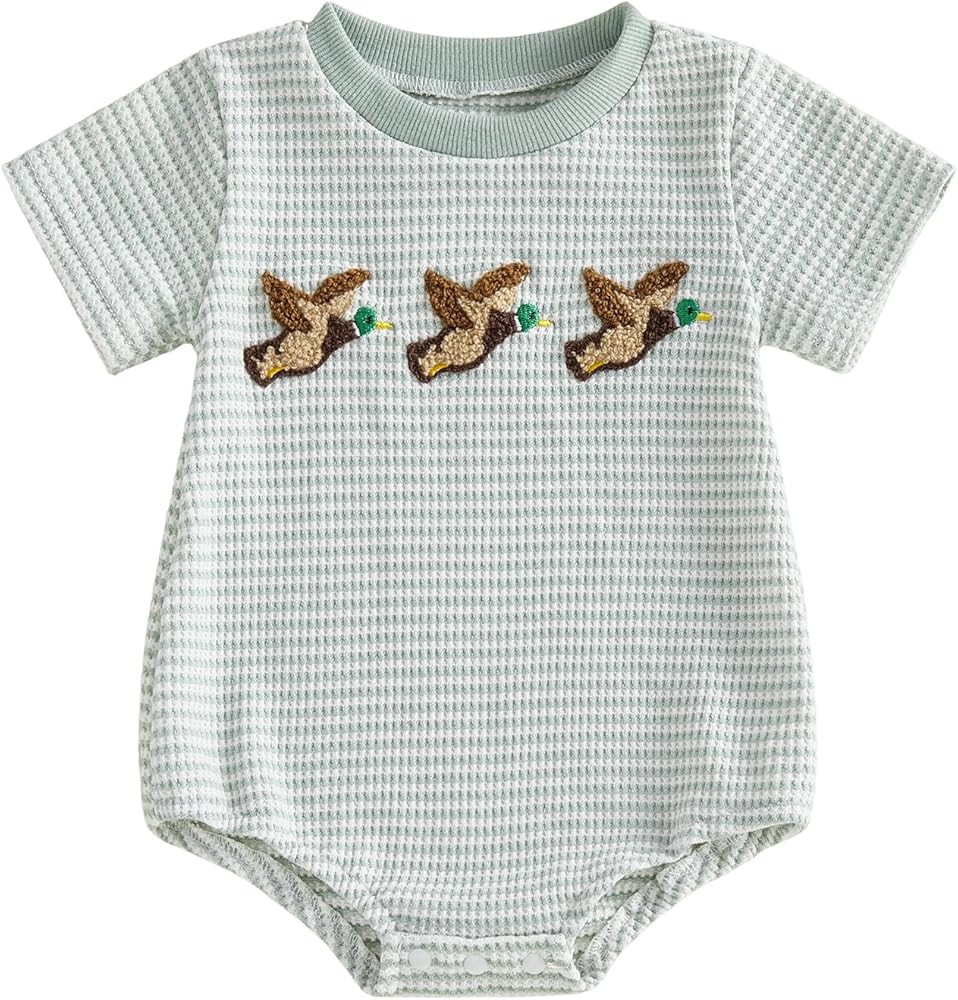 Ayalinggo Baby Boy Summer Clothes Mallard Duck Embroidery Newborn Bubble Romper Short Sleeve Body... | Amazon (US)