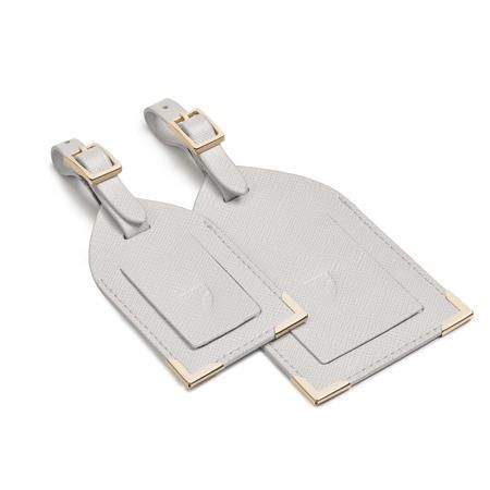 Set of 2 Luggage Tags in Light Grey Saffiano | Aspinal of London