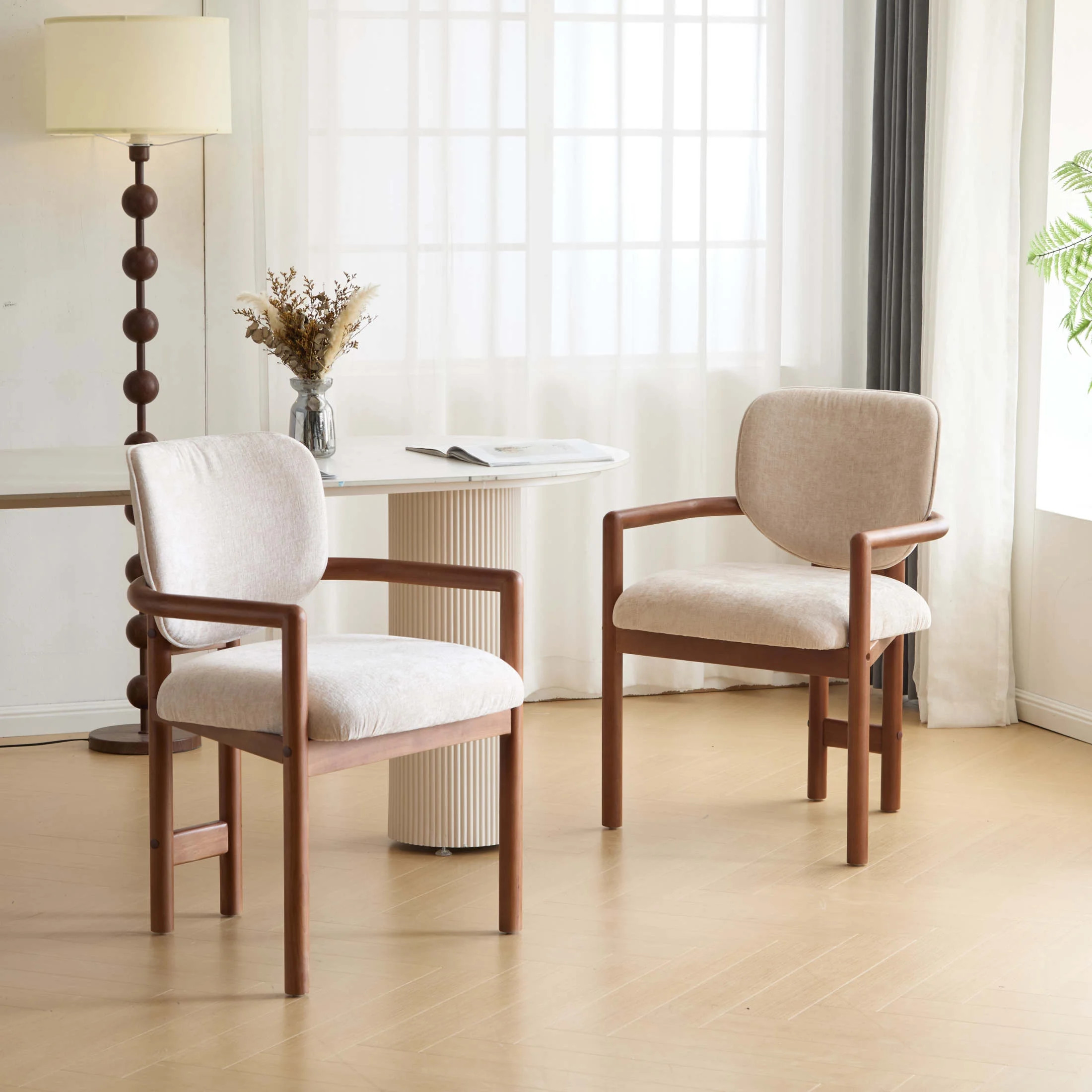 Drew Modern Upholstered Dining Chairs with Solid Wood Frame, Beige, Set of 2 | Walmart (US)
