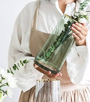 FUNSOBA Green Glass Flower Vase with Gold Mouth for Centerpieces Home Wedding Decoration (1, Smal... | Amazon (US)