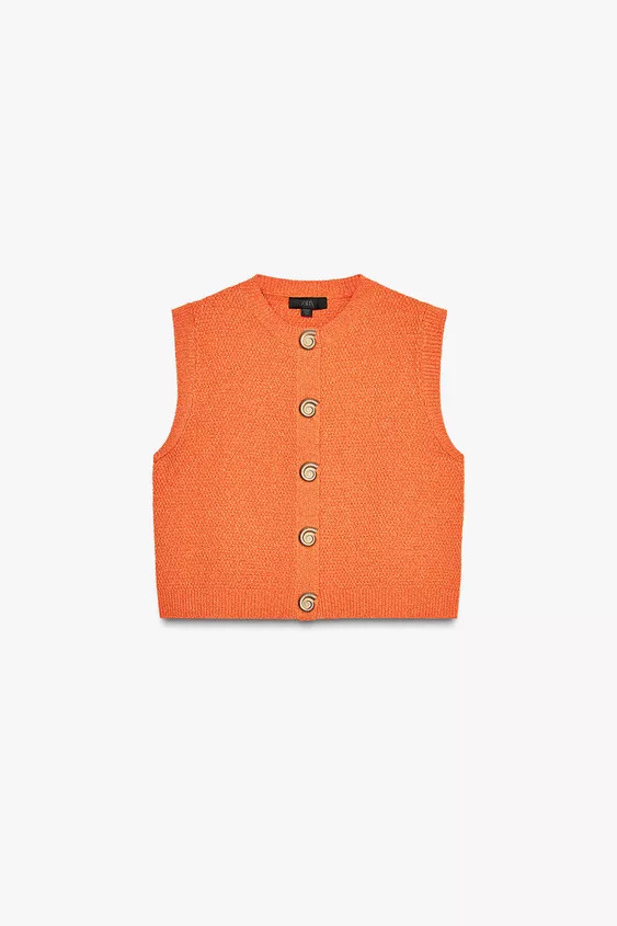 SHELL BUTTON KNIT TOP VEST | Zara US