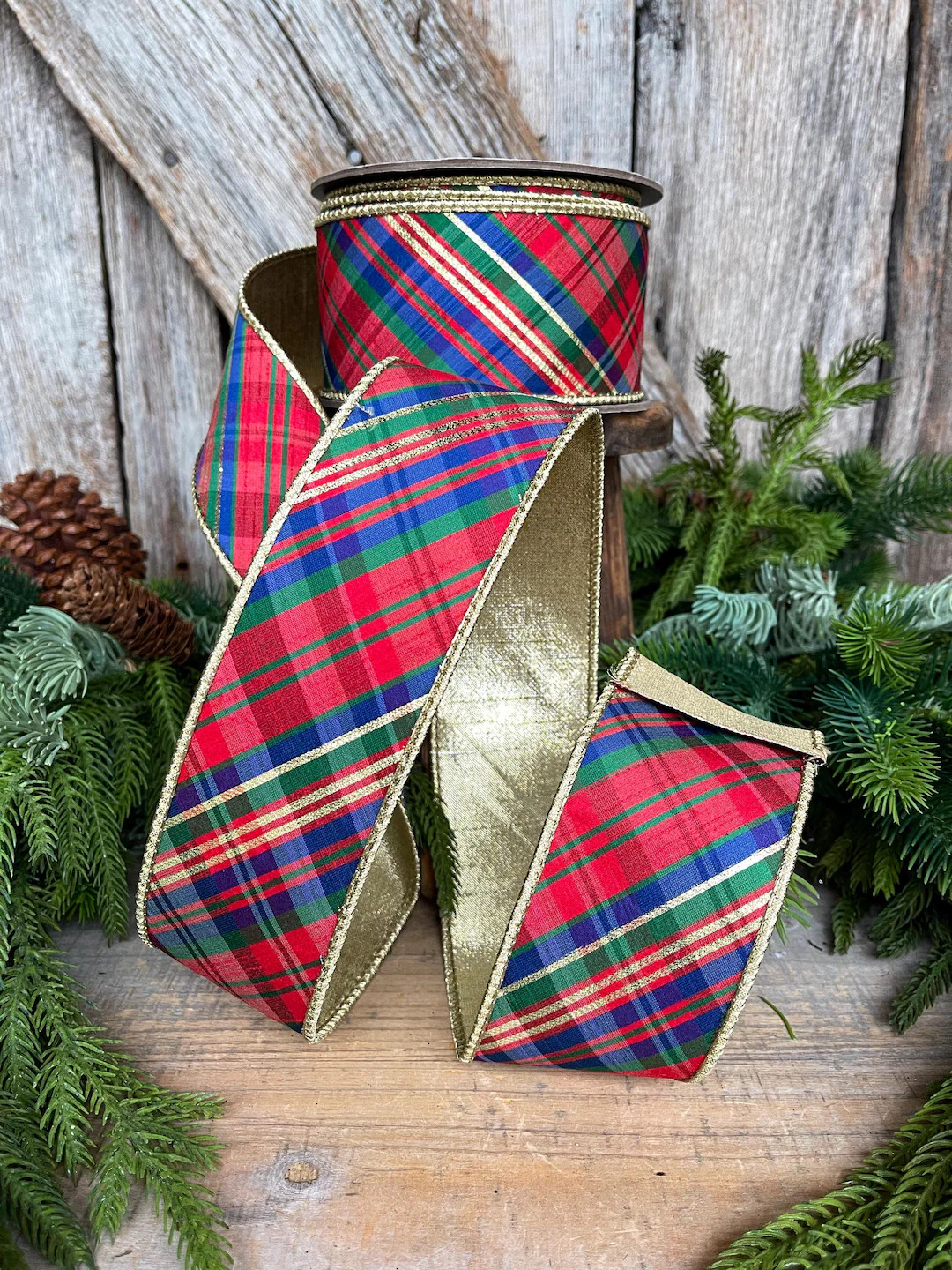 2.5" Christmas Plaid Ribbon, Red Blue Plaid Ribbon, Tartan Plaid Ribbon, Yuletide Plaid Ribbon - ... | Etsy (US)