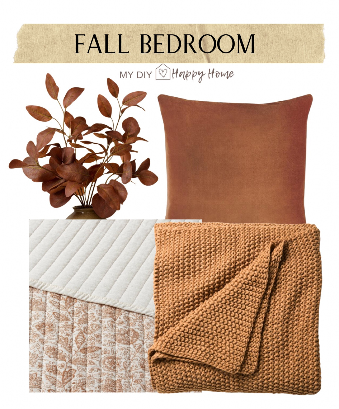 My fall bedroom look

Floral print quilt 
Warm brown chunky knit throw 
Warm brown velvet pillow
Rust colored  stems 

#LTKSeasonal #LTKStyleTip #LTKHome