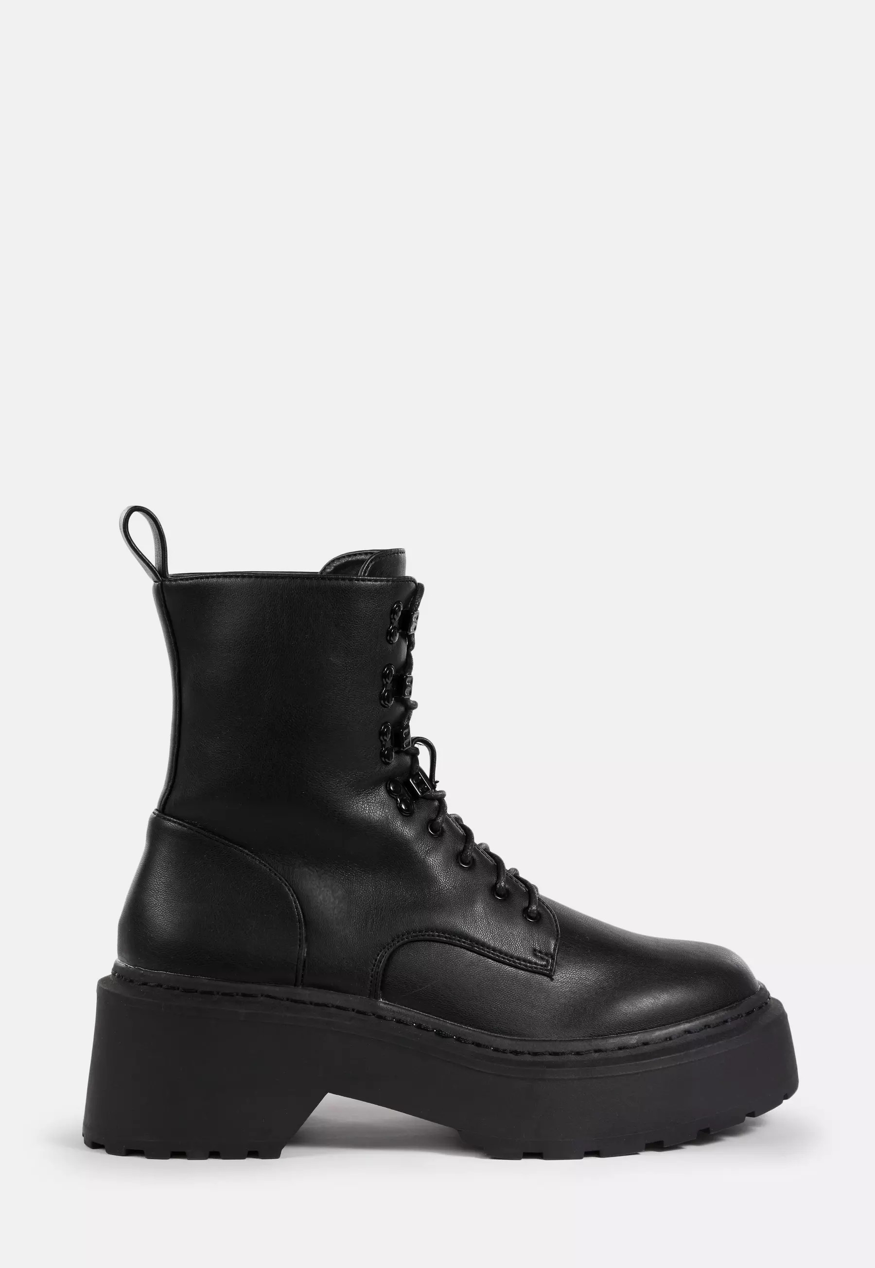 Black Lace Up Chunky Sole Ankle Boots | Missguided (US & CA)