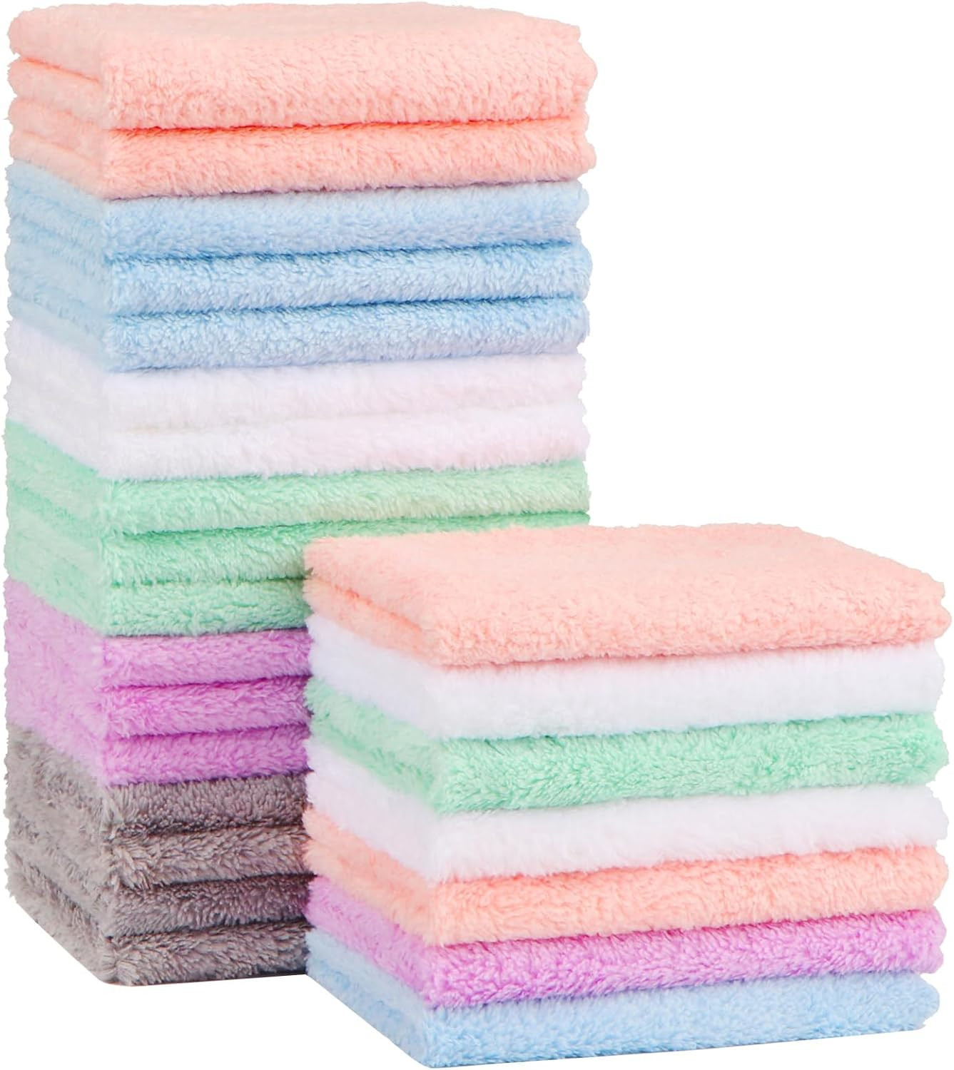 Orighty Baby Washcloths 24-Pack(7''x9''), Microfiber Coral Fleece Baby Towels, Super Soft and Absorbent Wash Cloths for Newborns, Infants and Toddlers, Gentle on Delicate Skin for Face Hands and Body | Amazon (US)