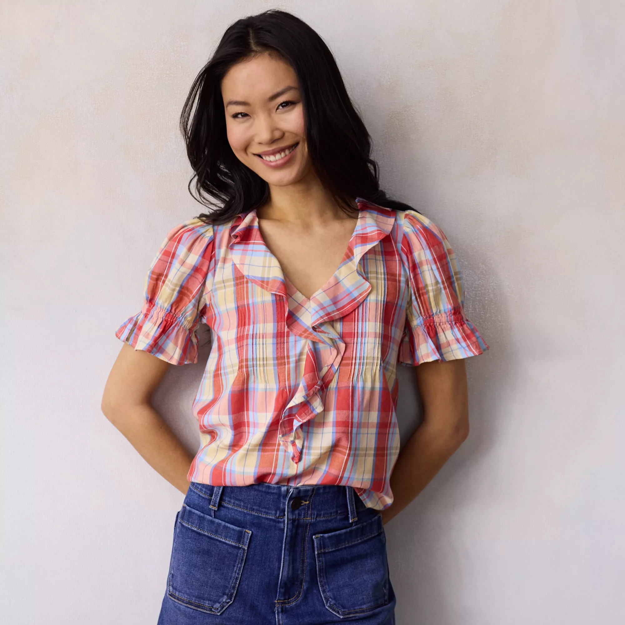 Women's LC Lauren Conrad Ruffle Front Blouse With Tucks | Kohl's