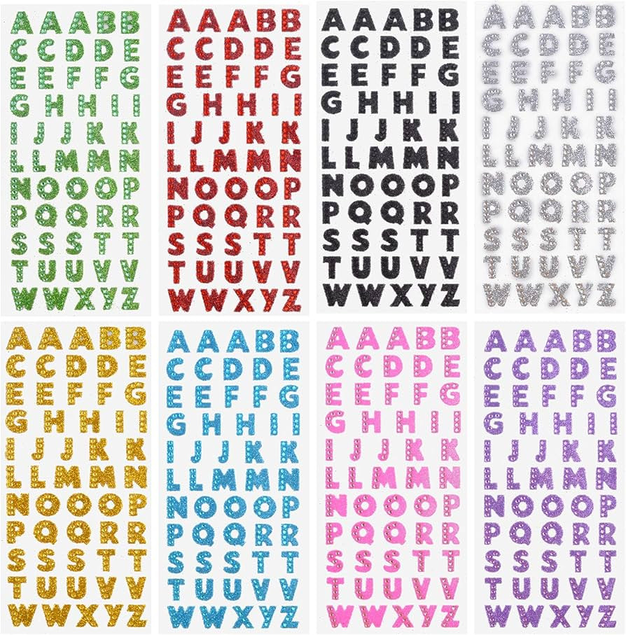 Self Adhesive Glitter Alphabet Stickers, 8 Sheets Glitter Crystal Rhinestones Alphabet Letter Sti... | Amazon (US)