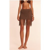 Chocolate Crochet Knit Tassel Mini Skirt | PrettyLittleThing US