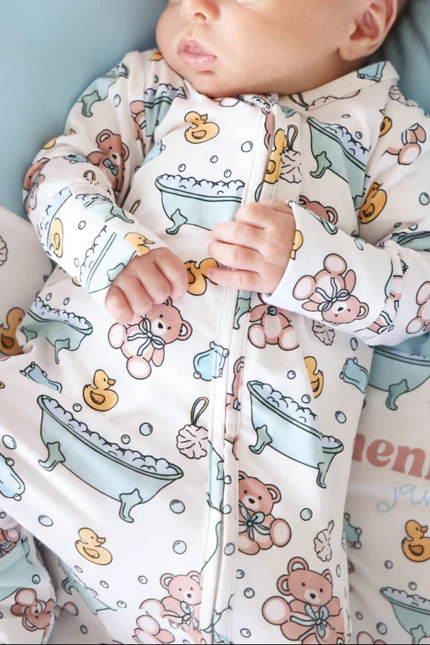 Bathtime Besties Zipper Footie | Blue | Caden Lane