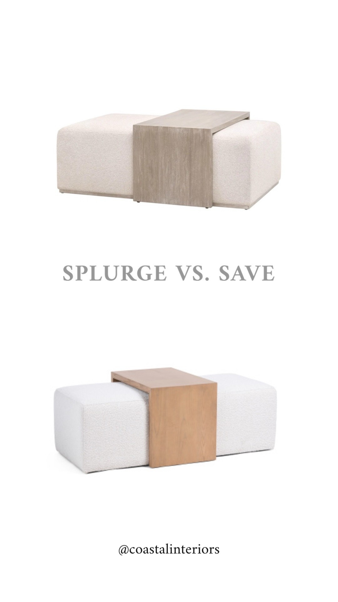 Splurge versus Save on these beautiful modern coastal ottoman with wooden table top coffee table

#LTKSaleAlert #LTKHome