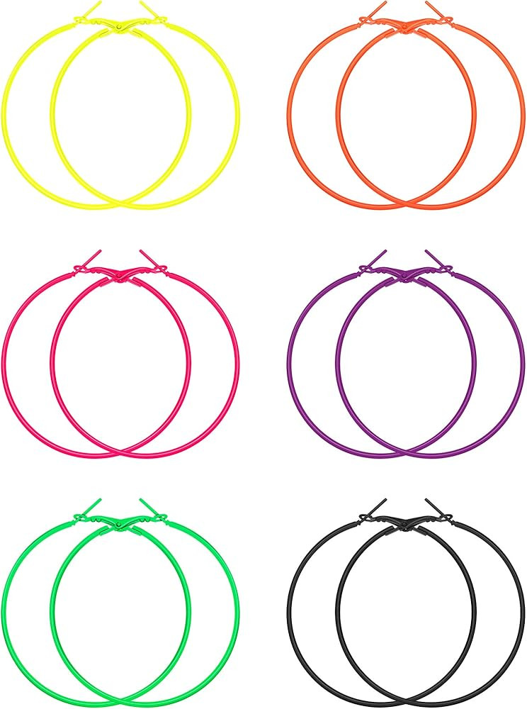 Hicarer 6 Pairs 80s Neon Hoop Earrings Women Color Lightweight Hoop Earrings Pendant for 80s Part... | Amazon (US)