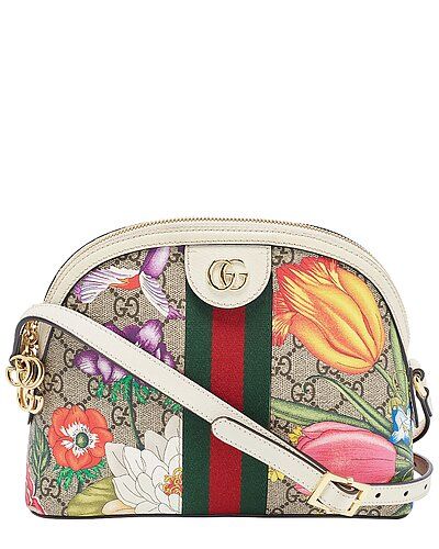 Beige Coated Canvas & Leather Small Floral Web Ophidia GG Shoulder Bag (Authentic Pre-Owned) | Rue La La