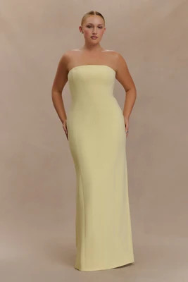 Kalila Strapless Crepe Maxi Dress - Lemon I MESHKI I Size XS | MESHKI US