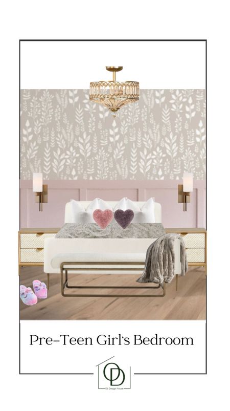 Pre-Teen Girl’s Bedroom Design Board

Complete with feminine removable wallpaper, fuzzy heart shaped pillows, pink pin striped shams, a Boucle and brass bench, upholstered sleigh bed, fish scale detailed nightstands, a fancy gold semi flush light and brass sconces. Unicorn girls slippers and faux fur throw blanket. 

#anthropologie #wayfair #target #potterybarn #ardenekids #ardene #etsy

#LTKkids #LTKGiftGuide #LTKhome