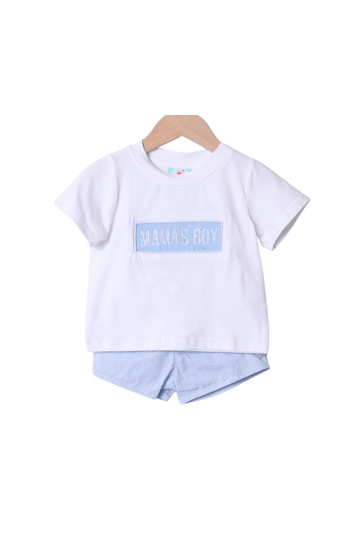 Smocked Mama's Boy White and Blue Gingham Short Set | The Smocked Flamingo