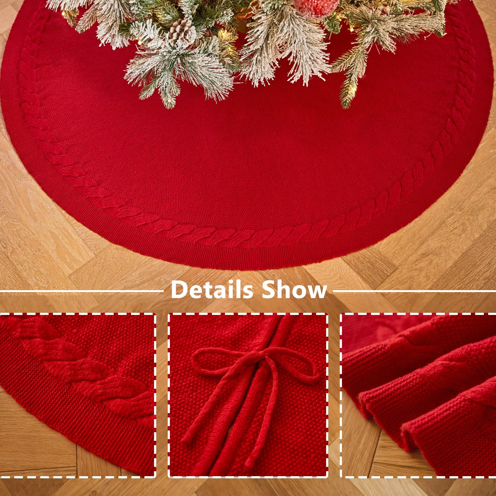 Amazon.com: 48 Inches Red Knitted Christmas Tree Skirt: Thick Cable Knit Round Tree Skirt for 6-8... | Amazon (US)