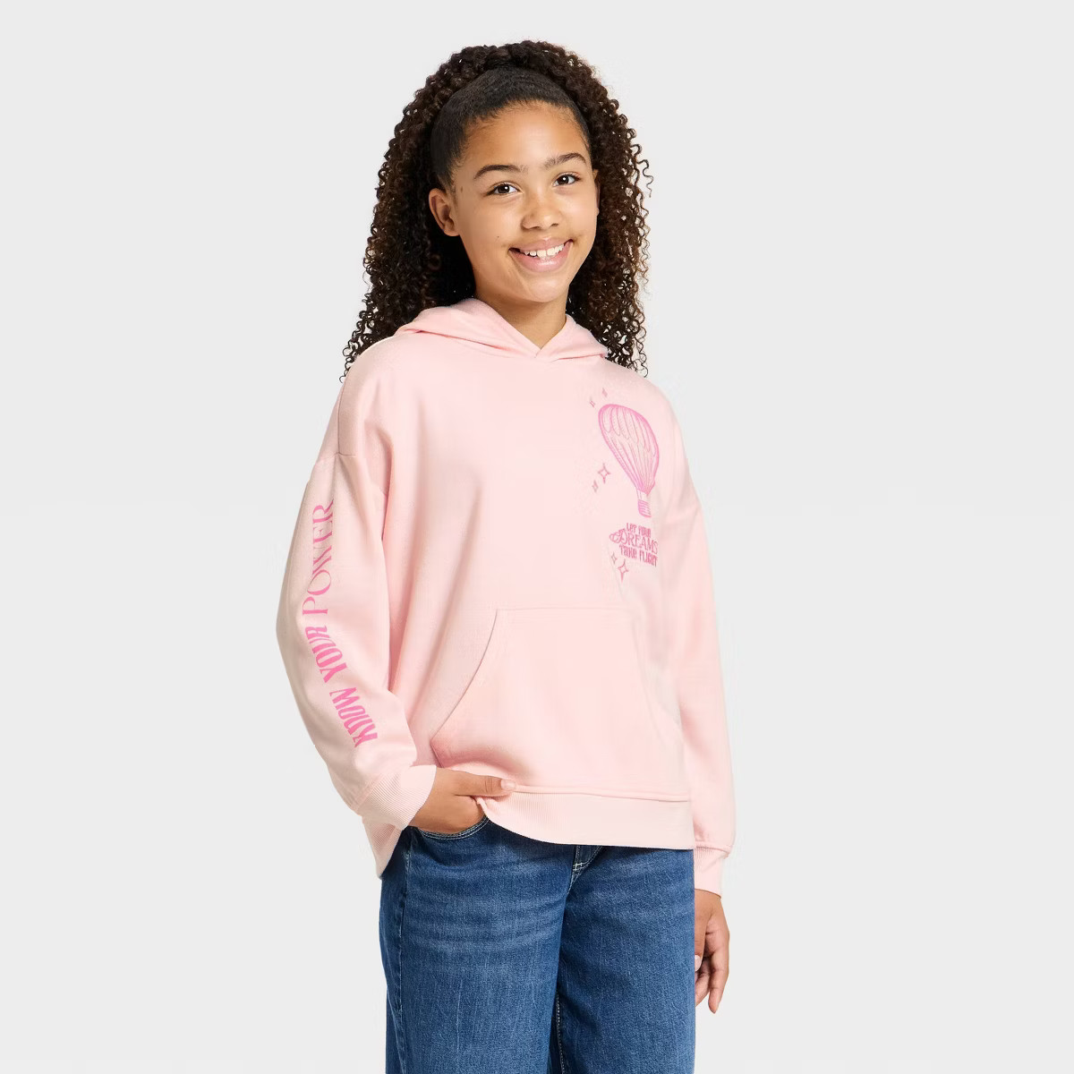 Wicked x Katie Kime Girls' Hooded Graphic Pullover Sweatshirt - Light Pink L | Target