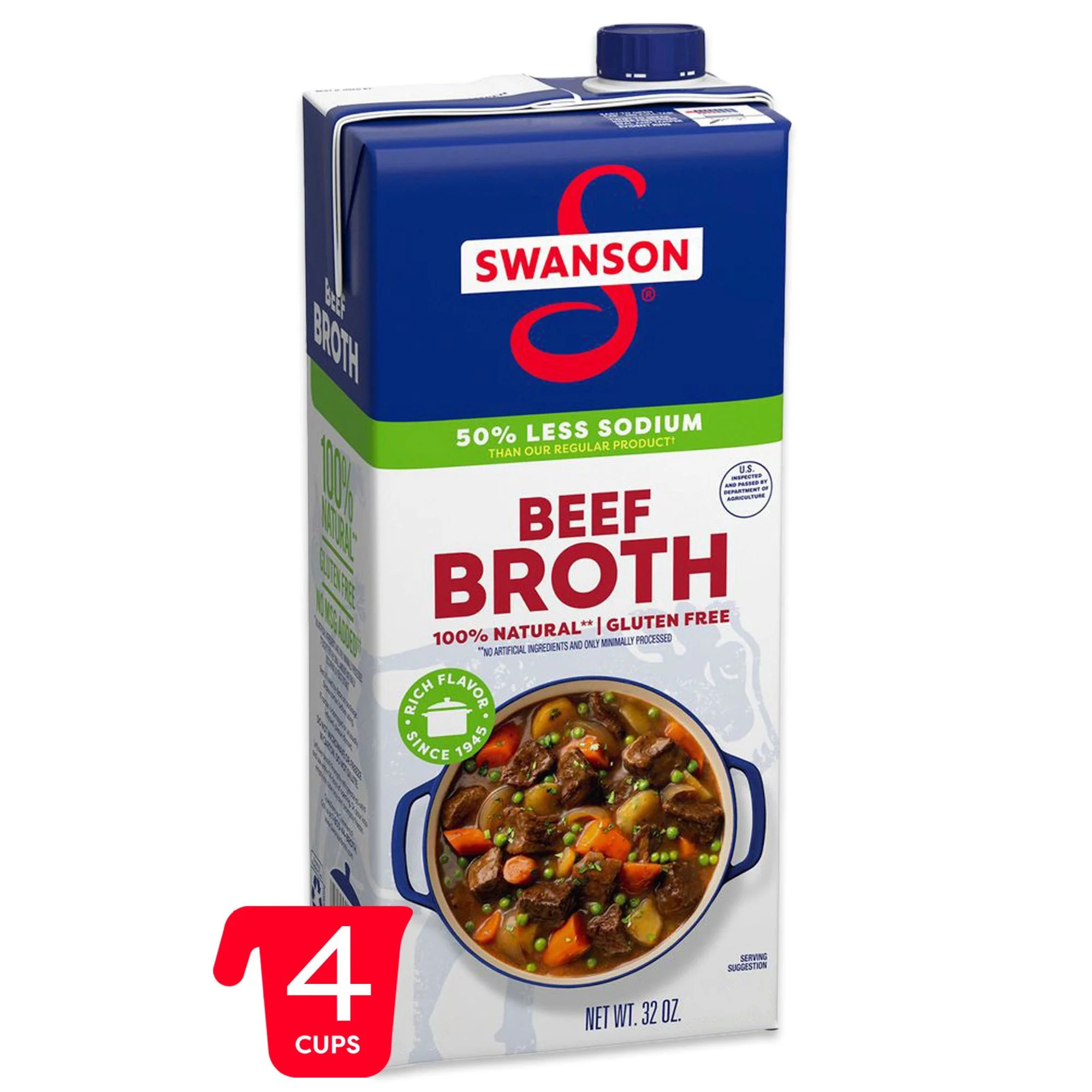 Swanson 100% Natural, 50% Less Sodium Beef Broth, 32 oz Carton | Walmart (US)