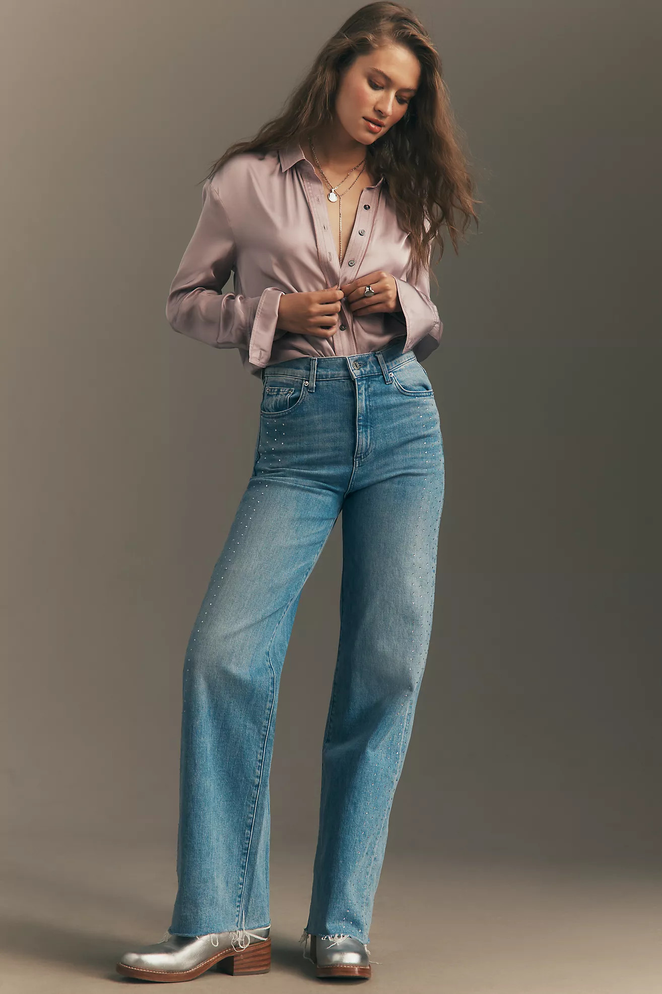 LE JEAN Embellished Column High Rise Wide Leg Jeans | Anthropologie (US)