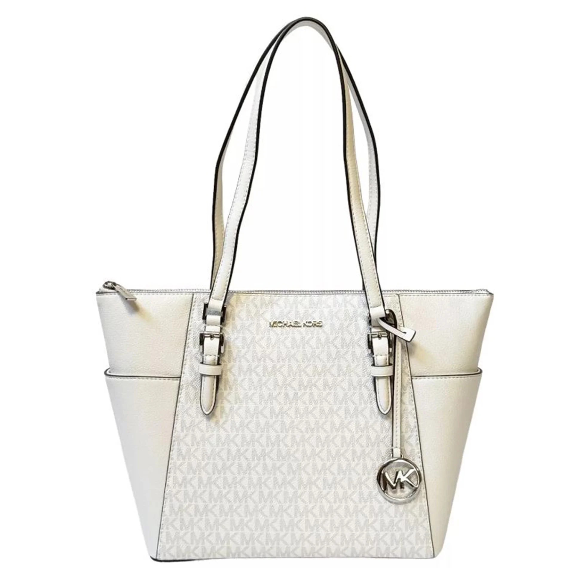 Michael Kors Womens Charlotte Large Logo and Leather Top-Zip Tote Bag Optic White 35T4SCFT7B-Opwh... | Walmart (US)