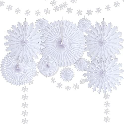 cnomg 12pcs Winter Wonderland Snowflake Party Decorations Set Hanging White Paper Fan Decor Snowf... | Amazon (US)