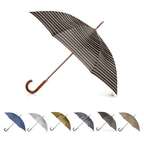 totes Eco Auto Open Wooden Handle J Stick Umbrella, Grey Black Chevron | Amazon (US)