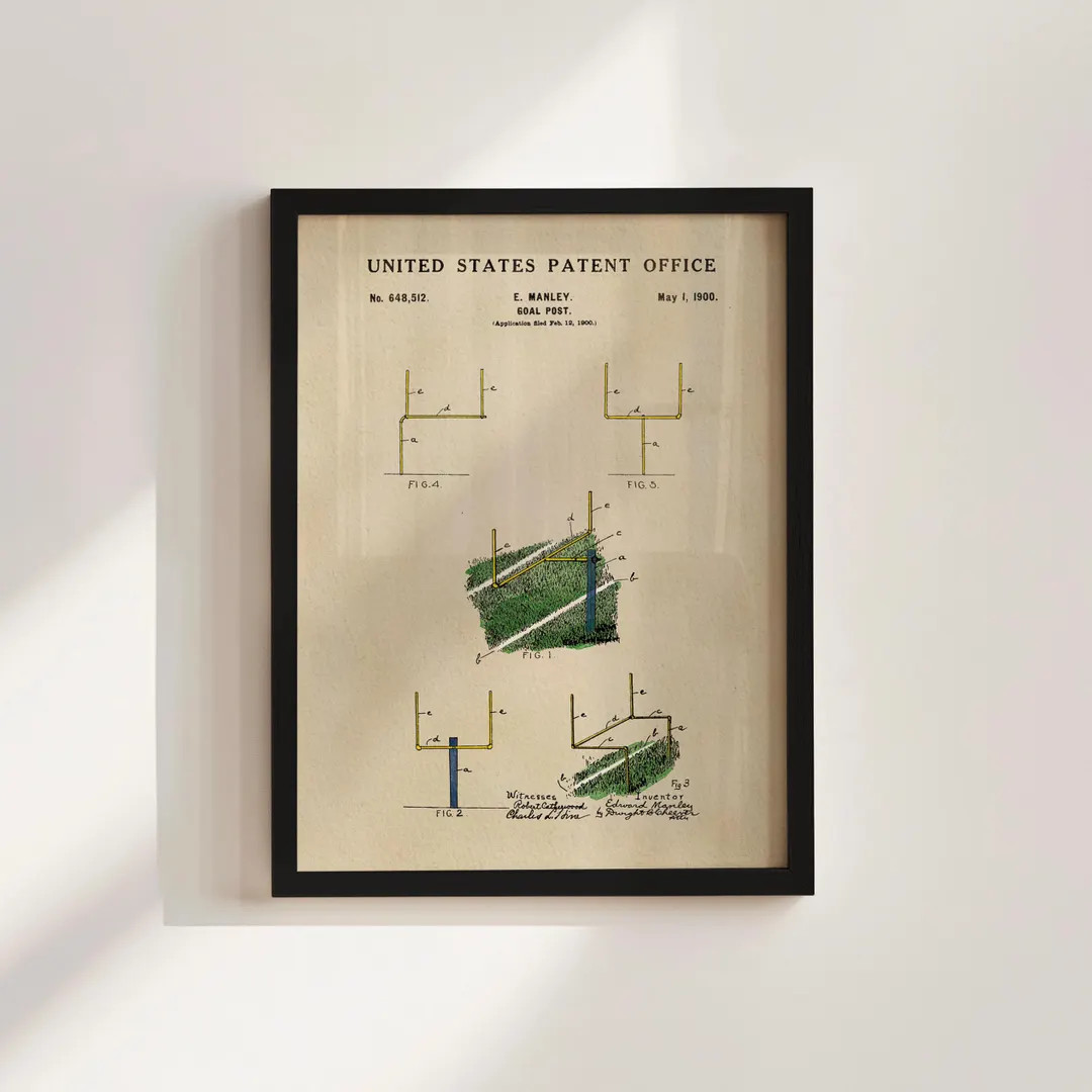 Football Field Goal Patent Framed Print, Football Office Decor, Football Gift for Him, Vintage Fo... | Etsy (US)