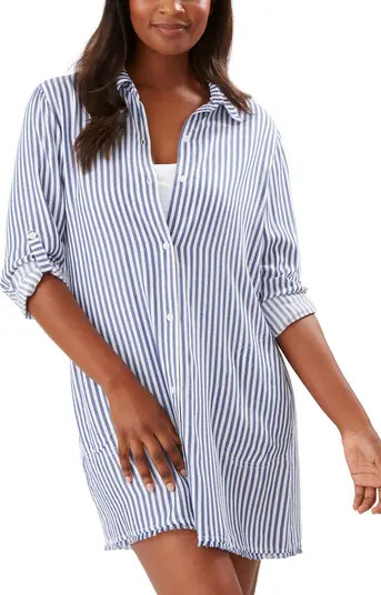 Chambray Stripe Long Sleeve Cover-Up Boyfriend Shirt | Nordstrom