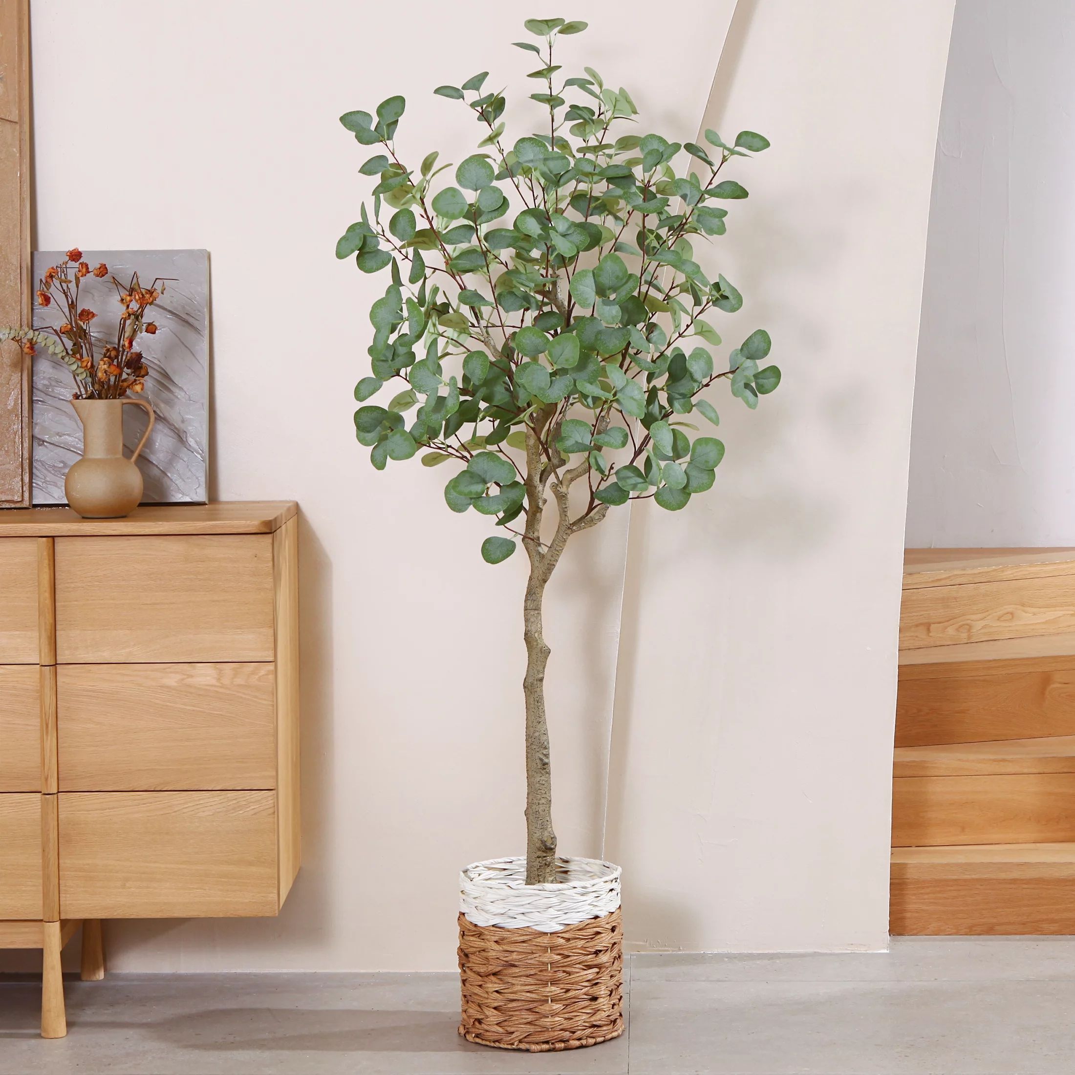 5FT Artificial Eucalyptus Silk Plants in Pot, Faux Plastic Eucalyptus Tree with Durable Plastic T... | Walmart (US)