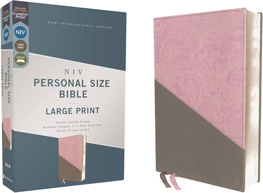 NIV, Personal Size Bible, Large Print, Leathersoft, Pink/Gray, Red Letter, Comfort Print | Amazon (US)