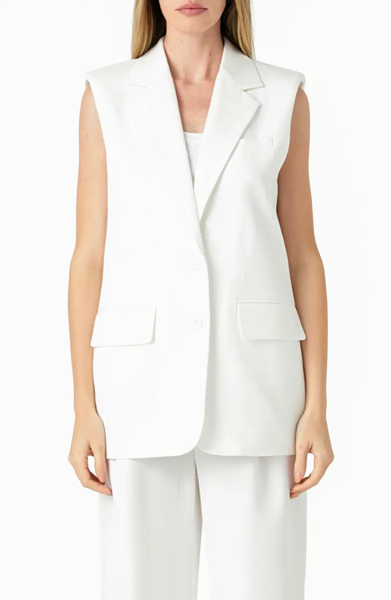 Oversize Padded Shoulder Linen Blend Vest | Nordstrom