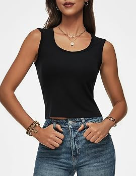 Women Wide Strap Ribbed Cropped Tank Tops 2026 Summer Trendy Crop Top Tight Fit Basic Sleeveless ... | Amazon (US)