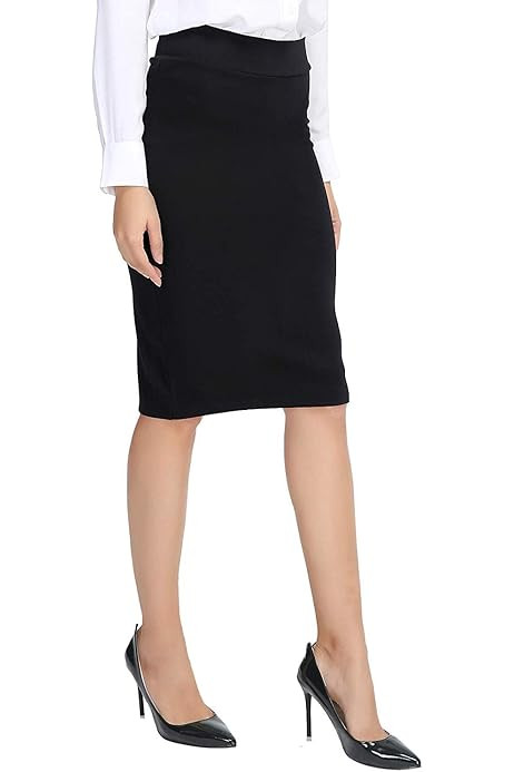 Made By Johnny Women's Elastic Waist Stretch Bodycon Midi Knee Length Pencil Skirt for Office- Made  | Amazon (US)